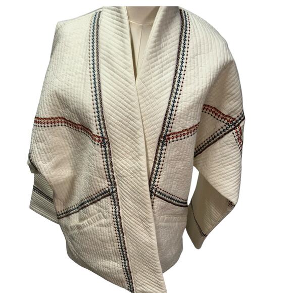 New Blank NYC Quilted Embroidered Kimono Jacket Luxury Womens Medium Cotton - Picture 1 of 15